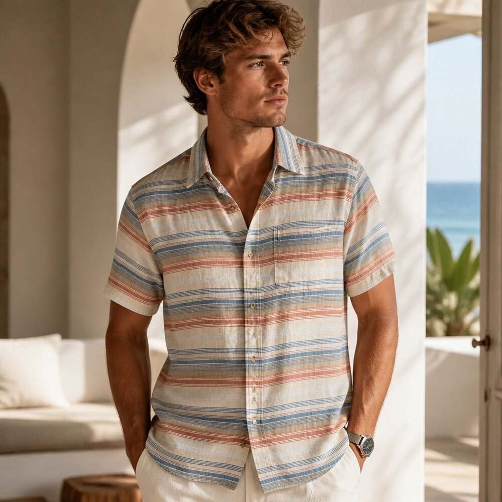 The Normal Brand Short Sleeve Striped Camp Collar Shirt